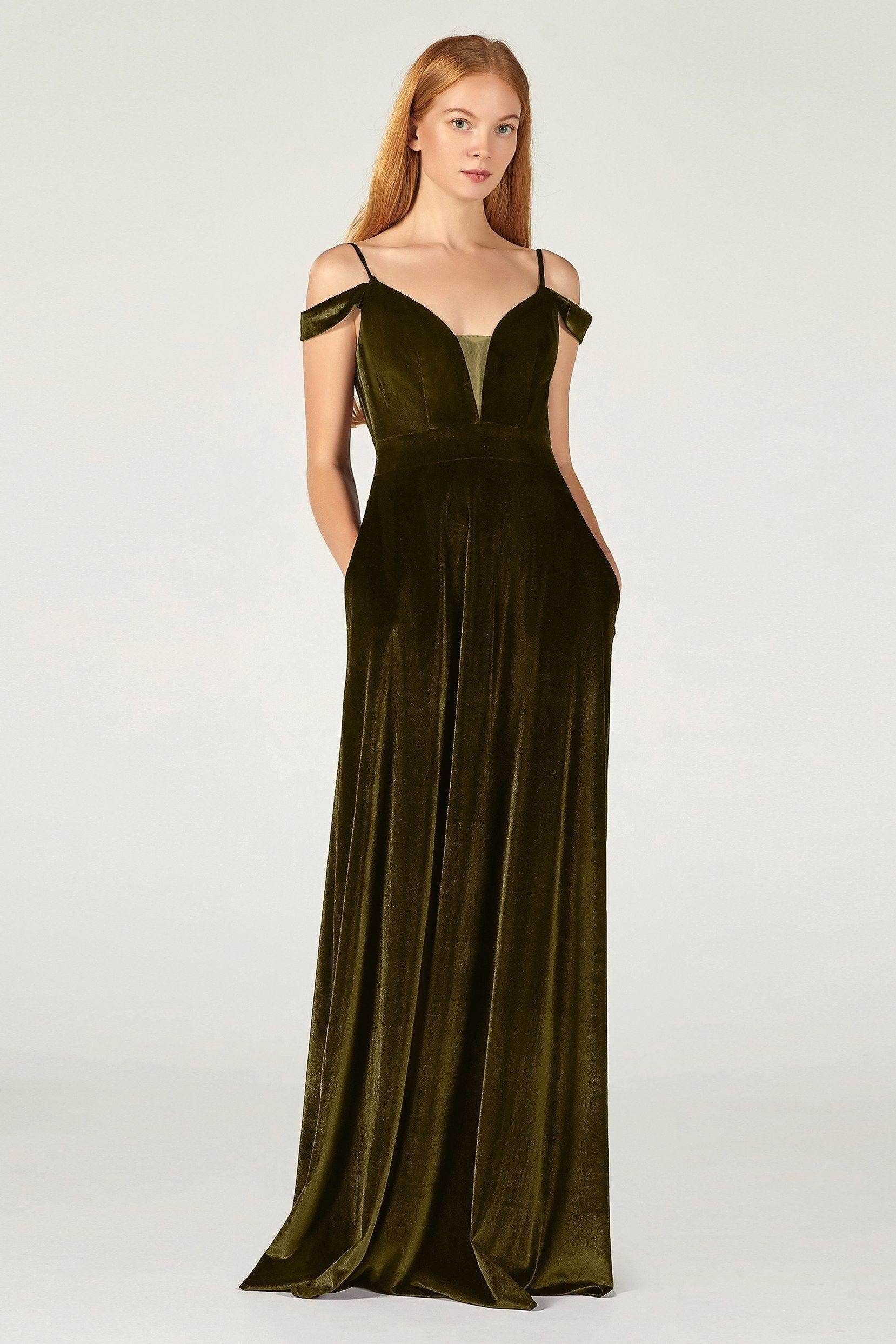 A-Line Floor Length Velvet Bridesmaid Dress CB0373CR - COCOMELODY